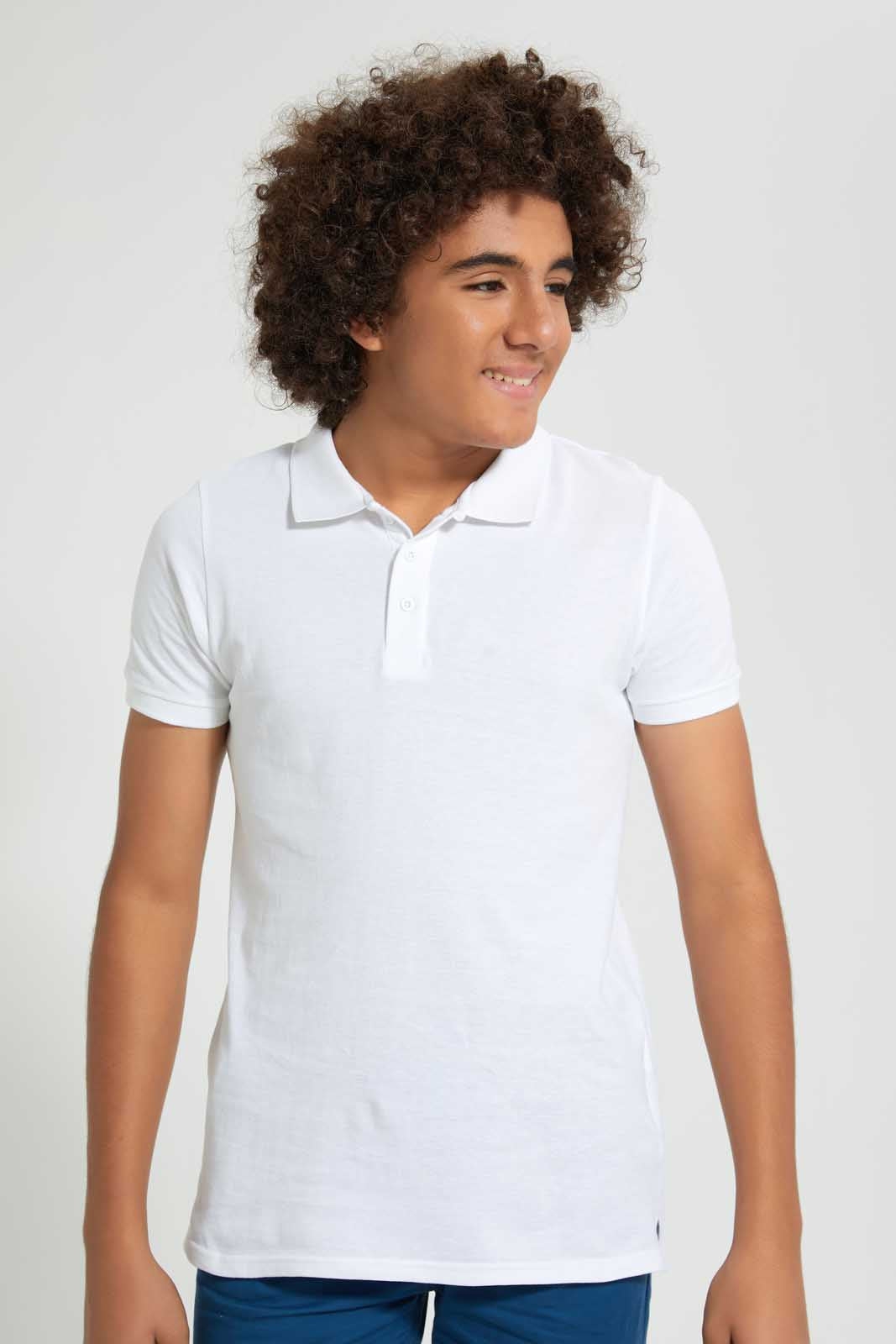 Redtag-White-Basic-Polo-Plain-Senior-Boys-9 to 14 Years