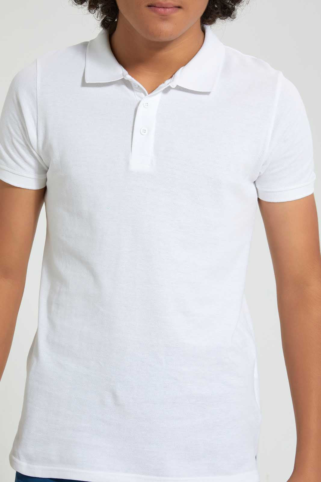 Redtag-White-Basic-Polo-Plain-Senior-Boys-9 to 14 Years
