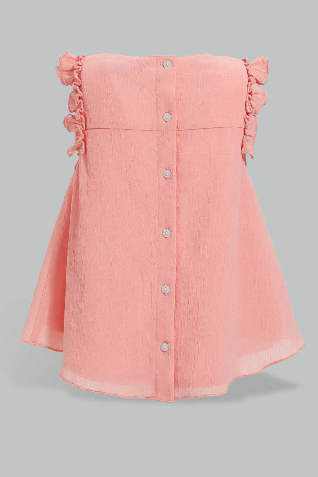 Redtag-Light-Coral-Front-Embroidery-Sleeveless-Blouse-Blouses-Infant-Girls-3 to 24 Months