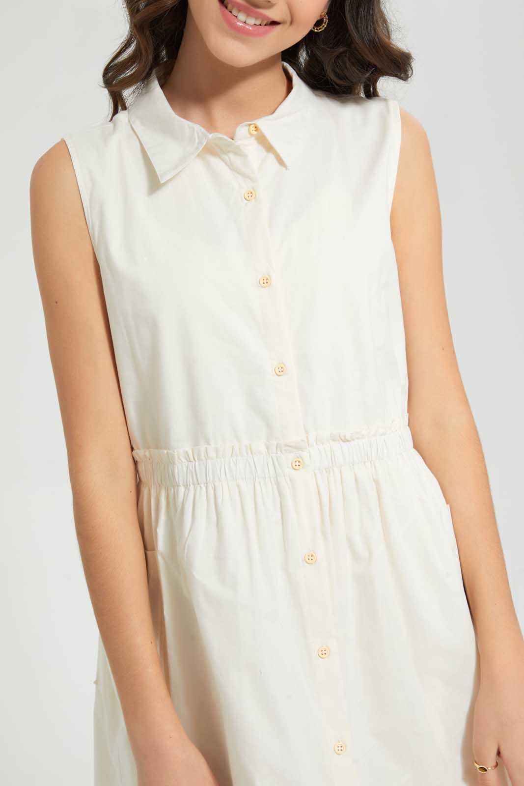Redtag-Beige-Shirt-Dress-Dresses-Senior-Girls-9 to 14 Years