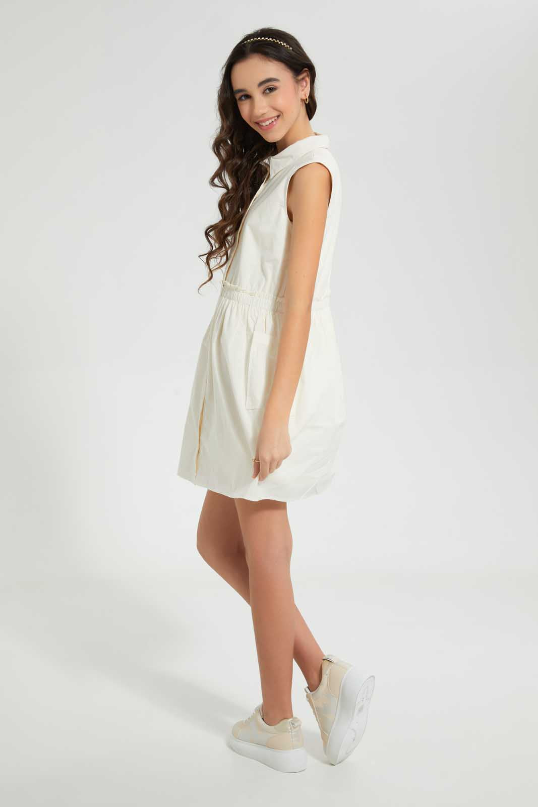 Redtag-Beige-Shirt-Dress-Dresses-Senior-Girls-9 to 14 Years