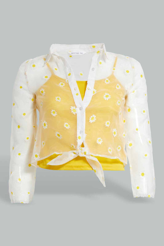 Redtag-White-And-Yellow-Floral-Organza-Blouse-For-Senior-Girls-Category:Blouses,-Colour:White,-Colour:Yellow,-Deals:4-For-90,-Deals:Sale,-Filter:Senior-Girls-(8-to-14-Yrs),-GSR-Blouses,-S22B,-Sale-GSR-APL,-Section:Girls-(0-to-14Yrs)-Senior-Girls-9 to 14 Years