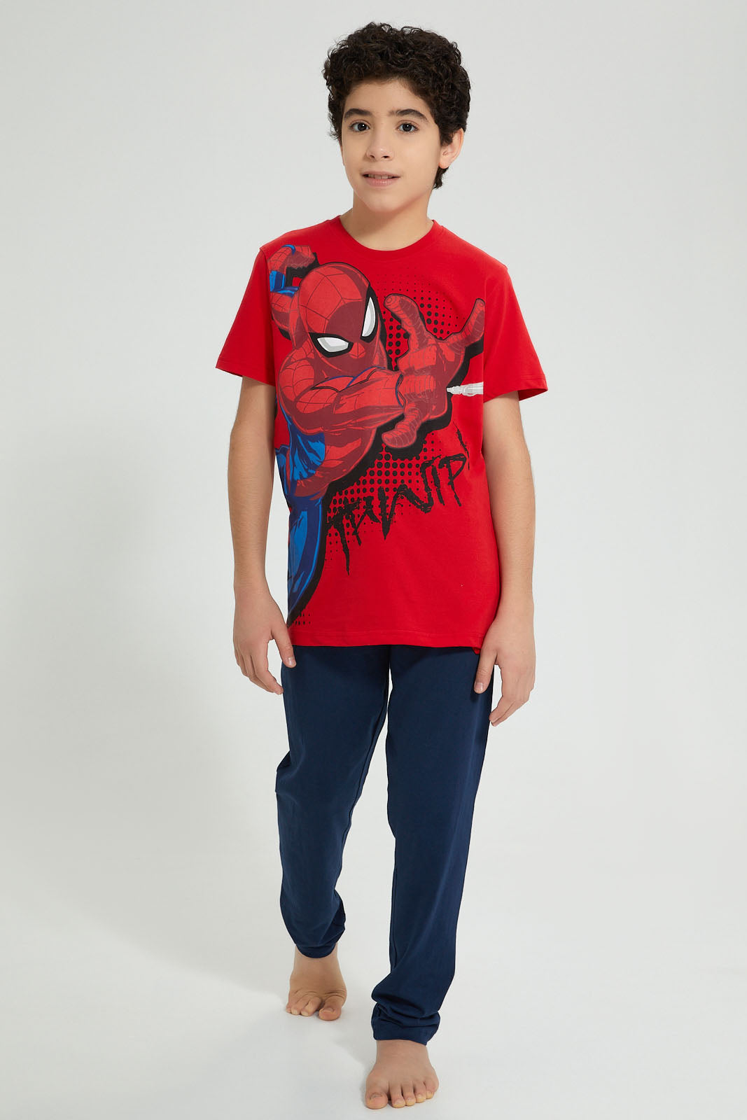 Redtag-Red-Spiderman-Night-Suit-Pyjama-Sets-Senior-Boys-9 to 14 Years