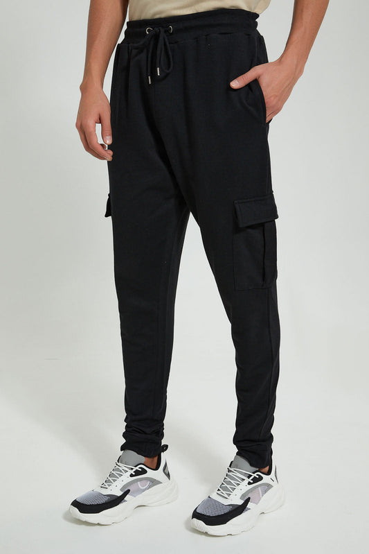 Redtag-Black-Cargo-Pocket-Jogger-Joggers-Men's-