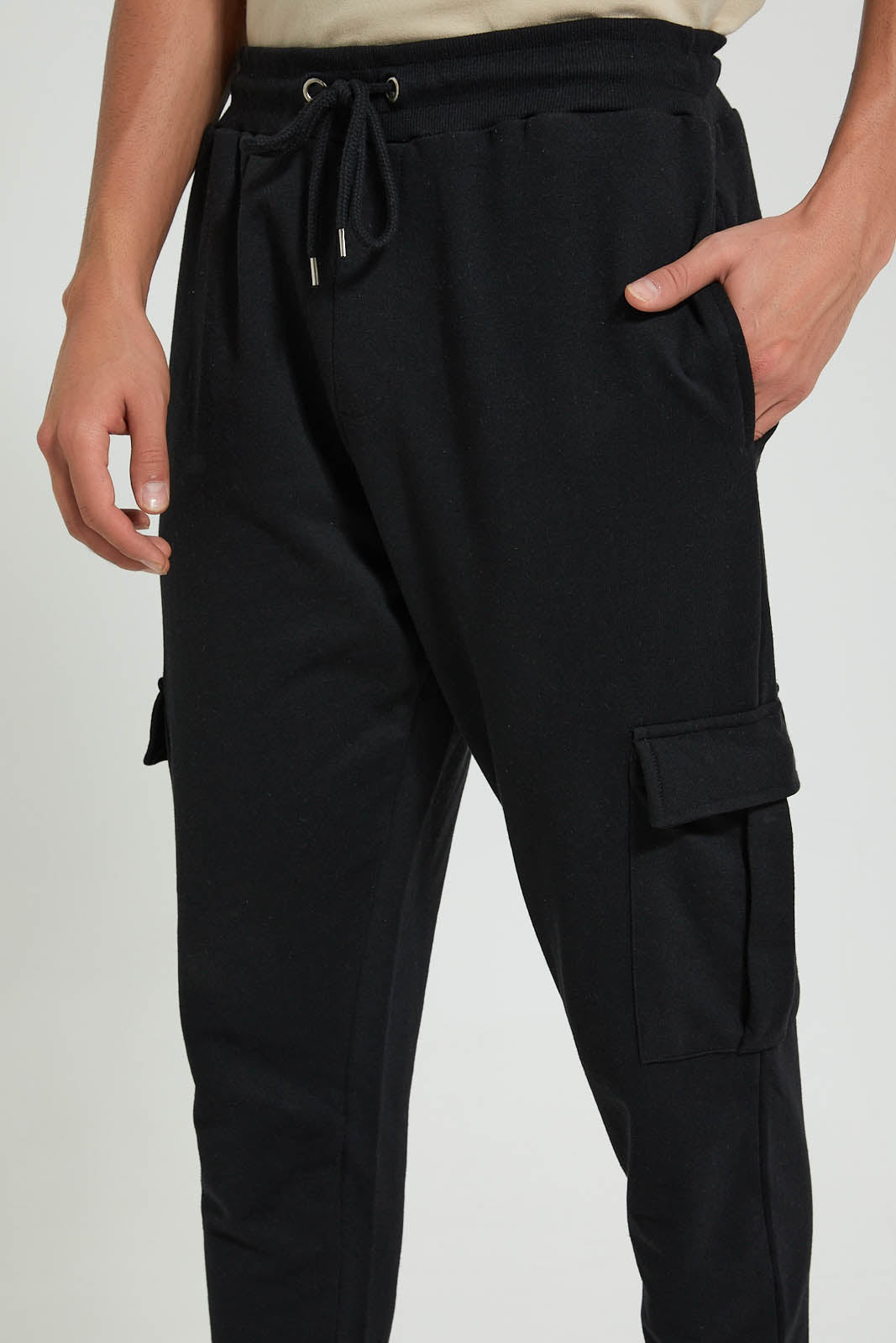 Redtag-Black-Cargo-Pocket-Jogger-Joggers-Men's-
