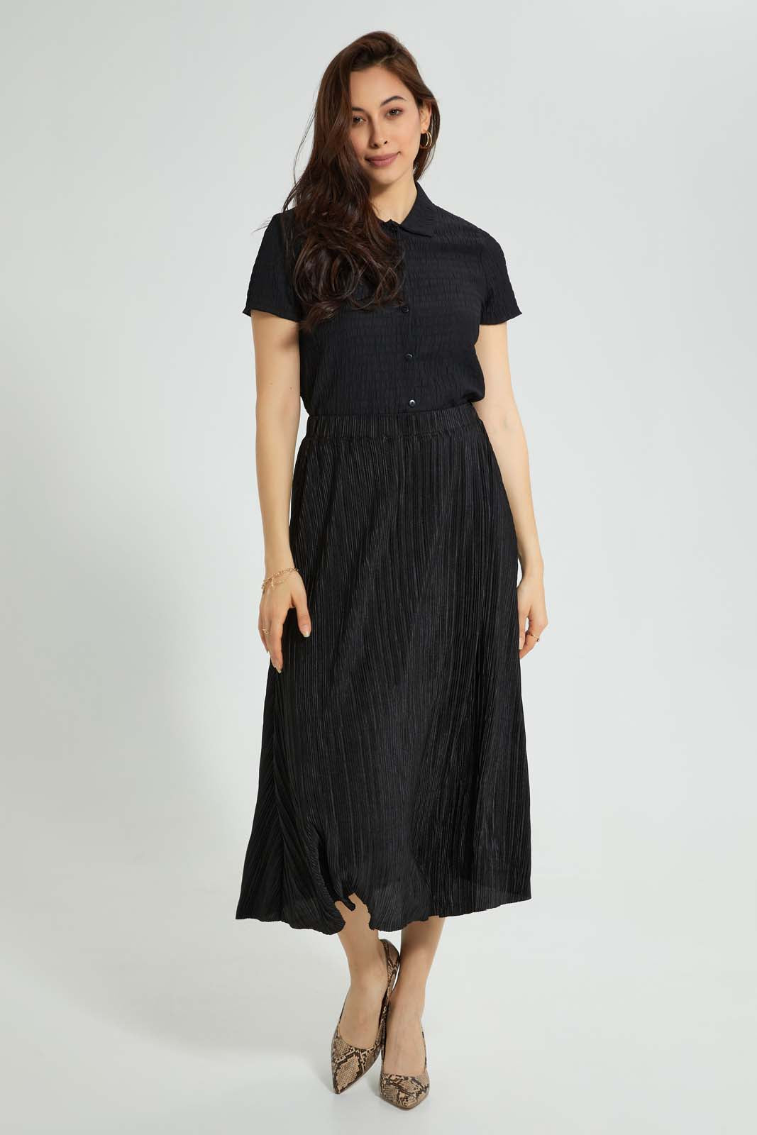 Redtag-Black-Plisse-Maxi-Skirt-Skirts-Women's-