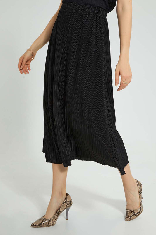 Redtag-Black-Plisse-Maxi-Skirt-Skirts-Women's-