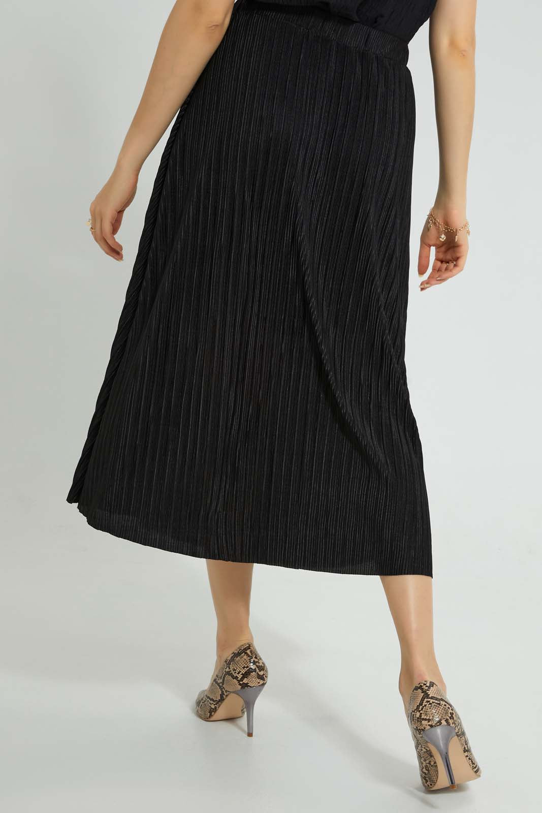 Redtag-Black-Plisse-Maxi-Skirt-Skirts-Women's-