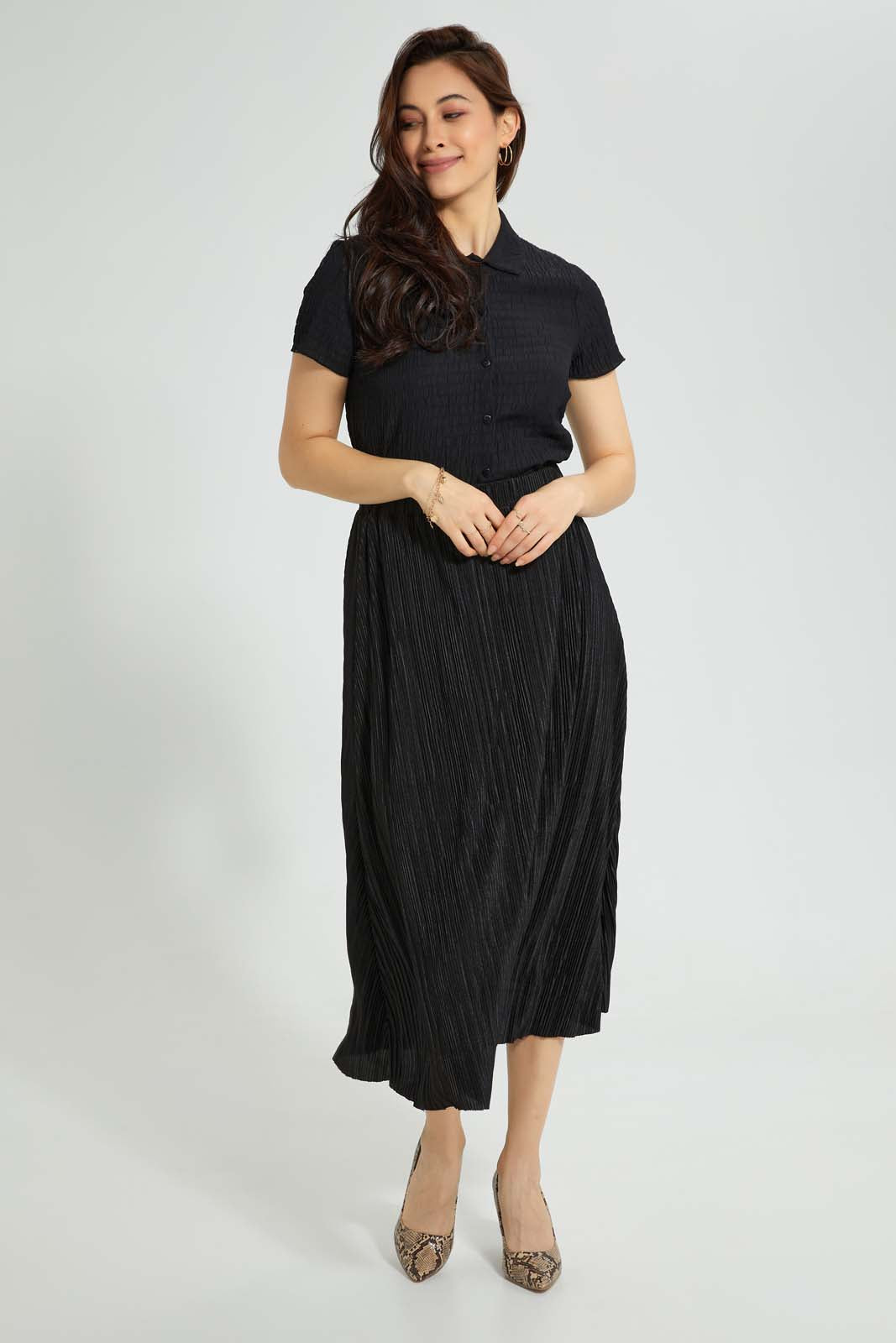 Redtag-Black-Plisse-Maxi-Skirt-Skirts-Women's-