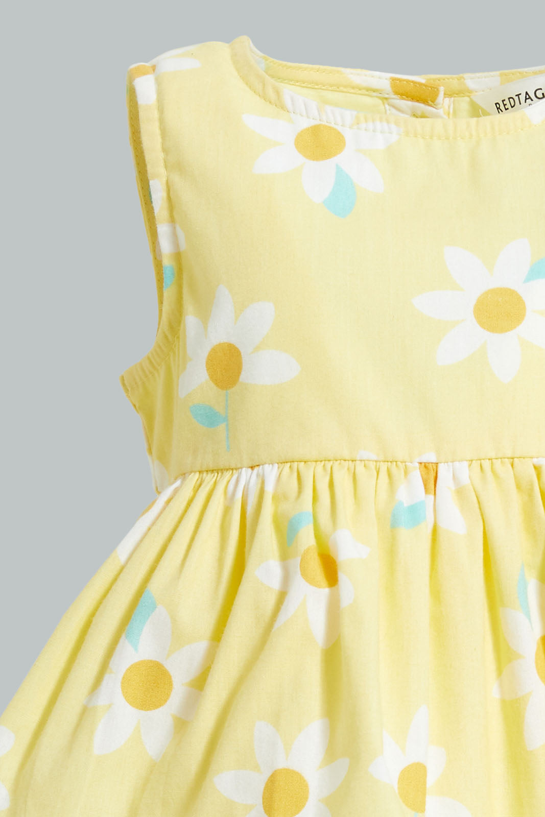 Redtag-Yellow-Floral-Printed-Sleeveless-Layered-Dress-Dresses-Infant-Girls-3 to 24 Months