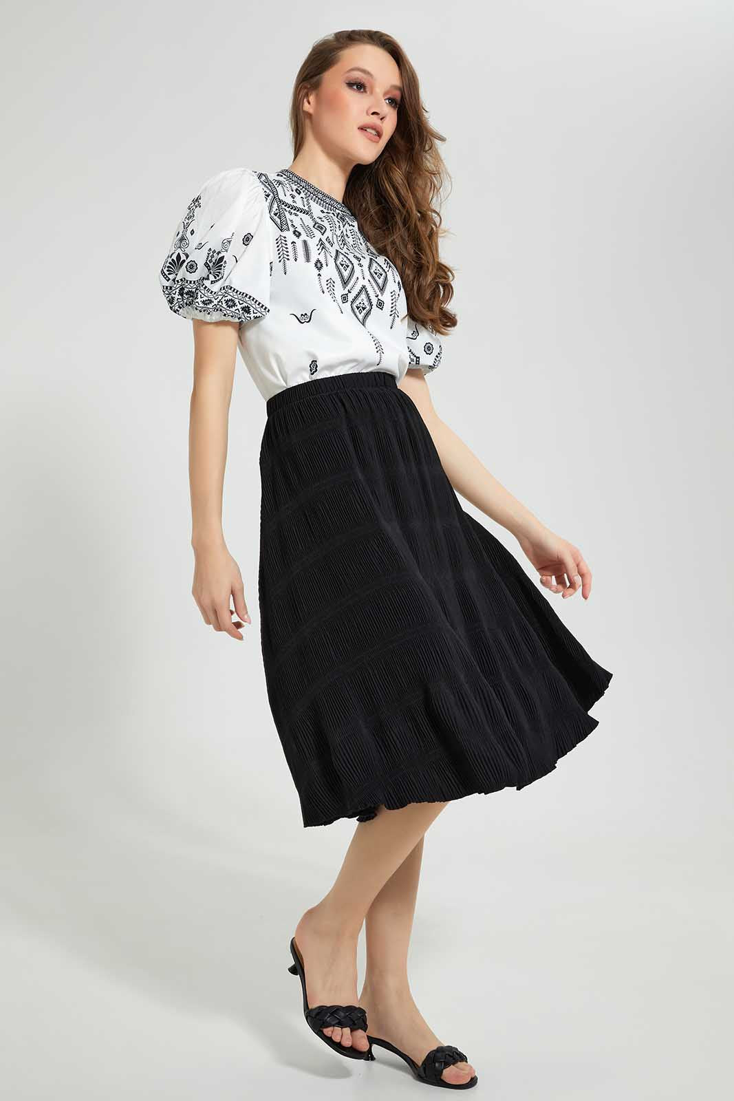 Redtag-Black-Pleated-Skirt-Skirts-Women's-