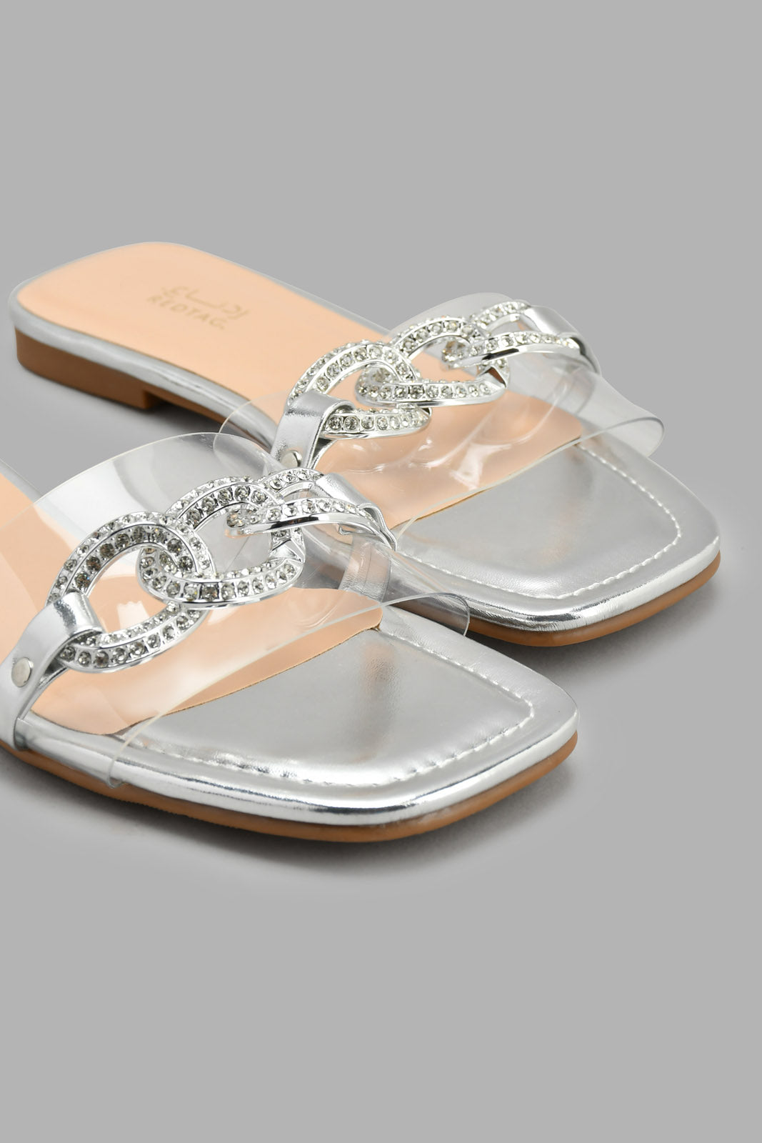 Redtag-Silver-Chain-Mule-On-Vinyl-Upper-Mules-Women's-