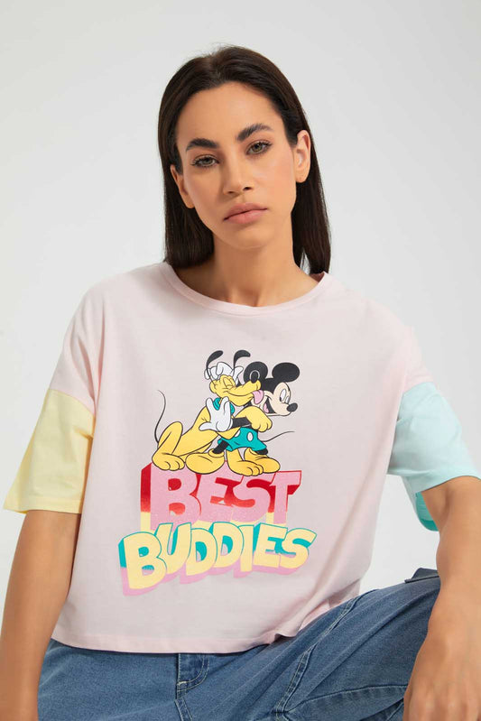 Pink Mickey Mouse Cropped T-Shirt