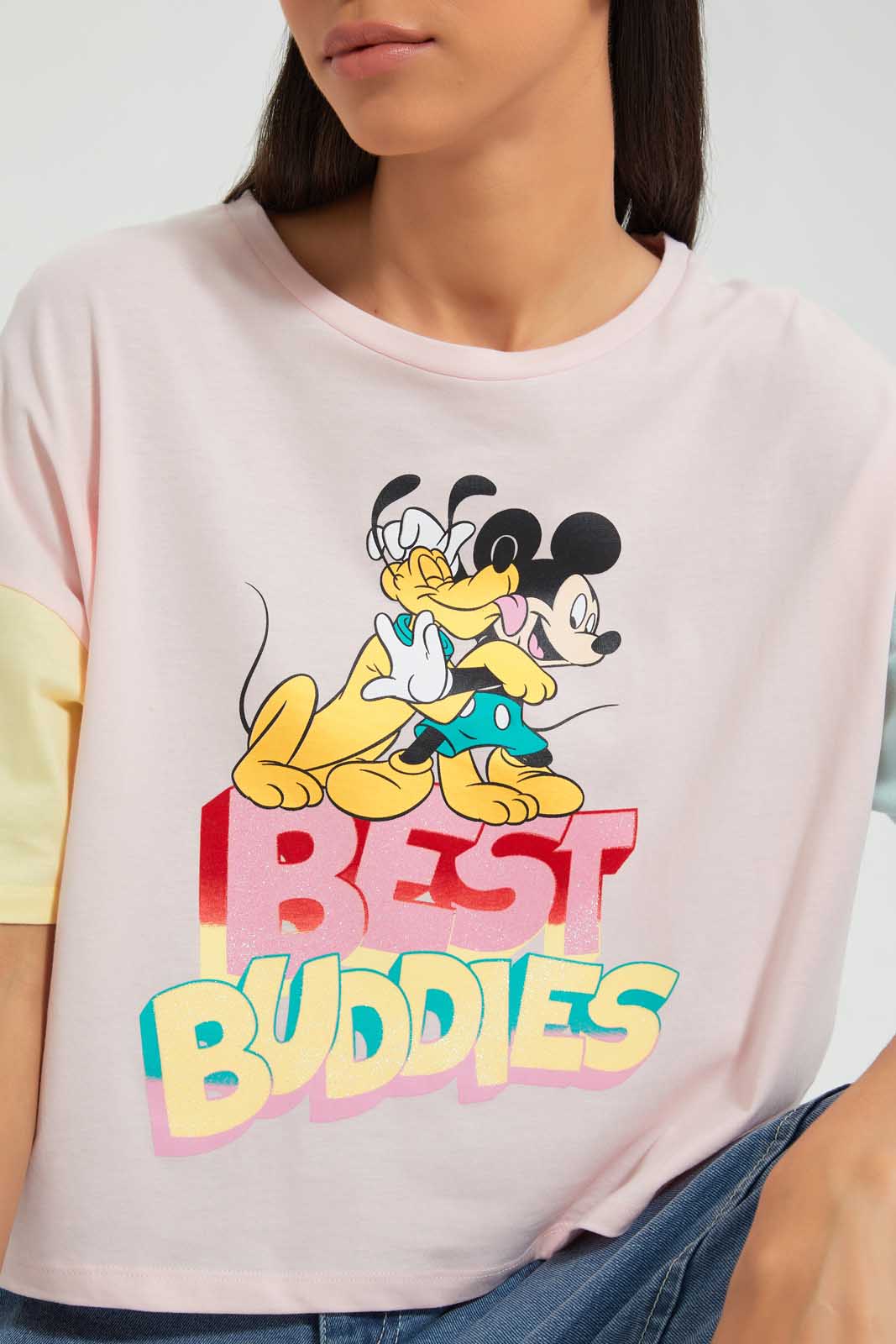 Pink Mickey Mouse Cropped T-Shirt