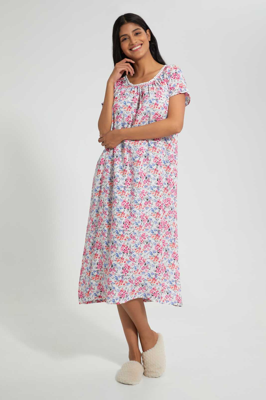 Redtag-Ivory-Floral-Printed-Nightgown-Nightgowns-Women's-