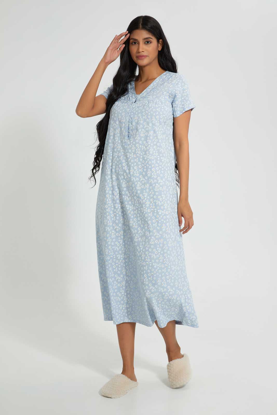 Redtag-Pale-Blue-Floral-Printed-Nightgown-Nightgowns-Women's-