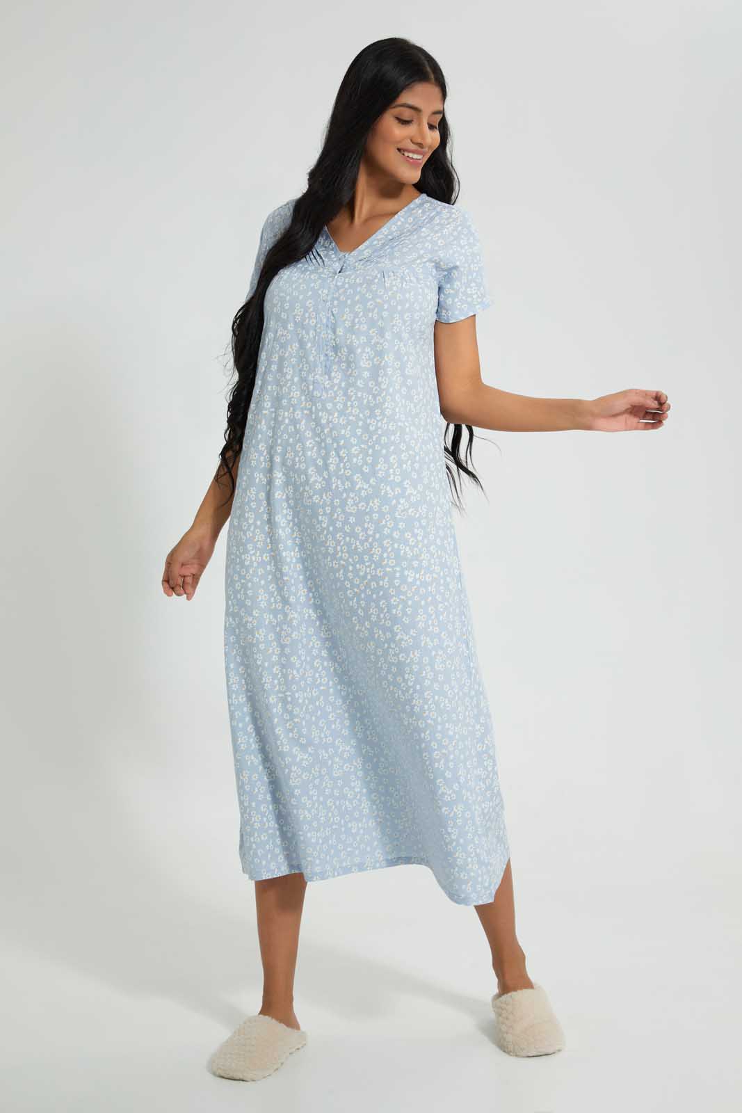 Redtag-Pale-Blue-Floral-Printed-Nightgown-Nightgowns-Women's-