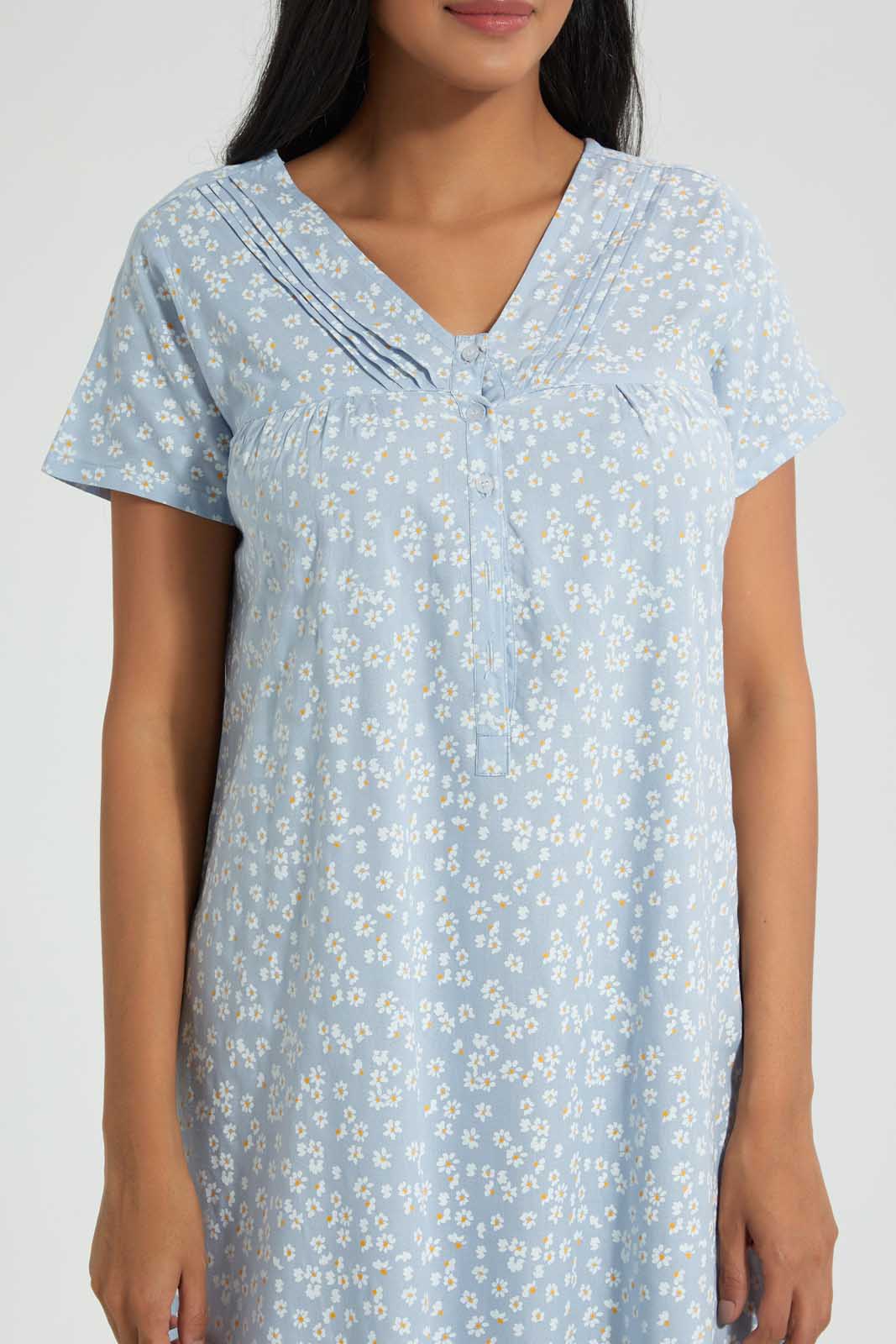 Redtag-Pale-Blue-Floral-Printed-Nightgown-Nightgowns-Women's-