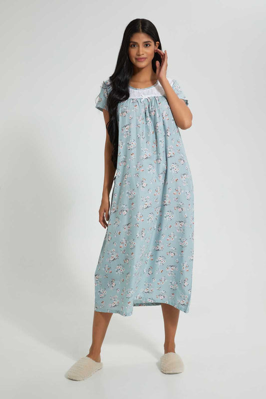 Redtag-Pale-Blue-Floral-Printed-Nightgown-Nightgowns-Women's-