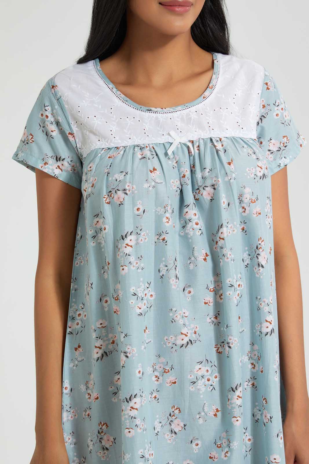 Redtag-Pale-Blue-Floral-Printed-Nightgown-Nightgowns-Women's-