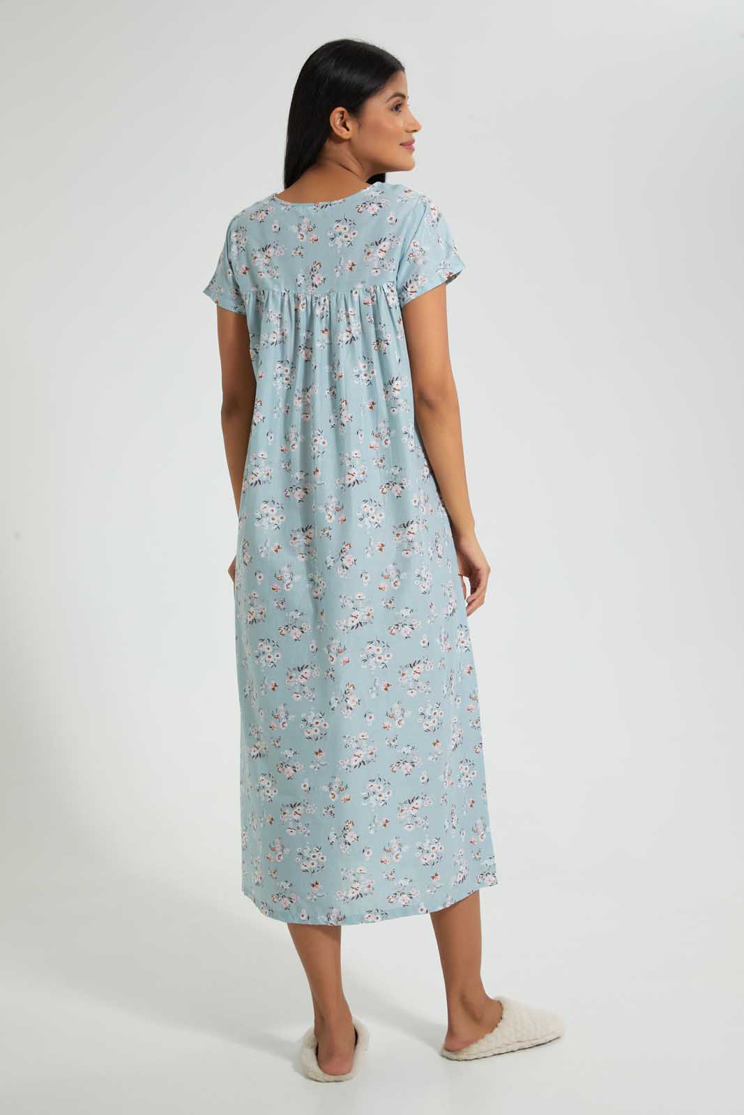 Redtag-Pale-Blue-Floral-Printed-Nightgown-Nightgowns-Women's-