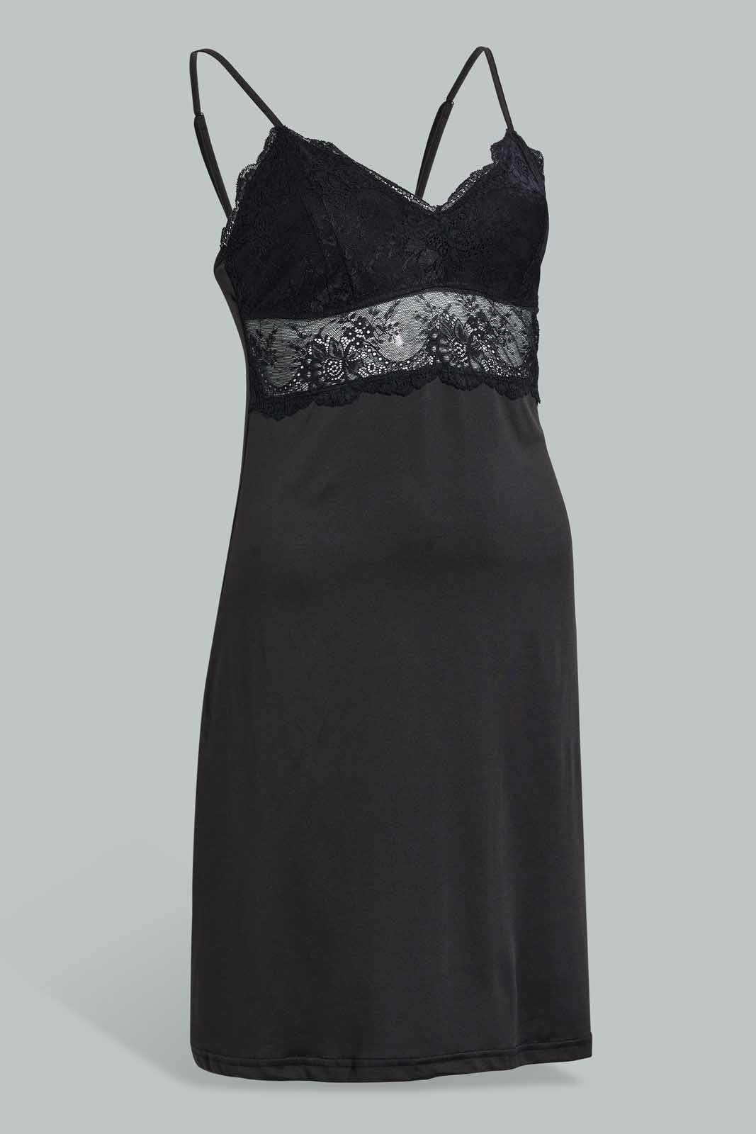 Redtag-Black-Plain-Padded-Lace-Chemise-Chemises-Women's-