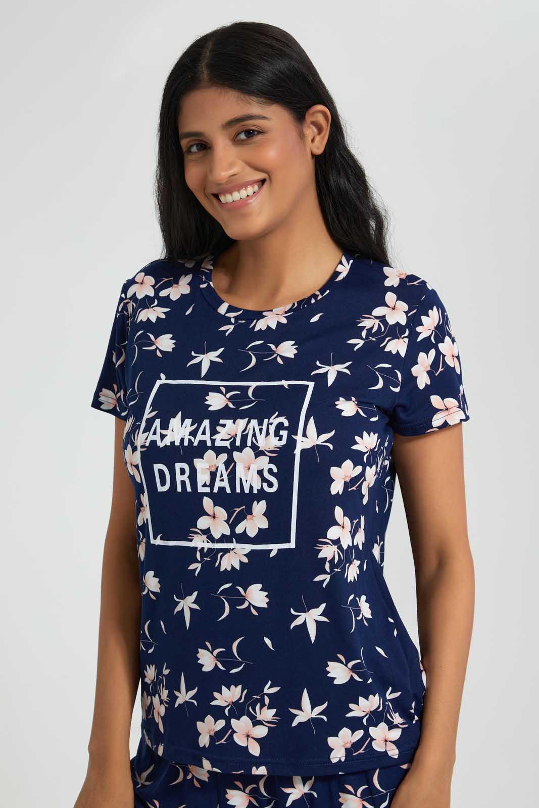 Redtag-Navy-Floral-Printed-Pyjama-Set-Pyjama-Sets-Women's-