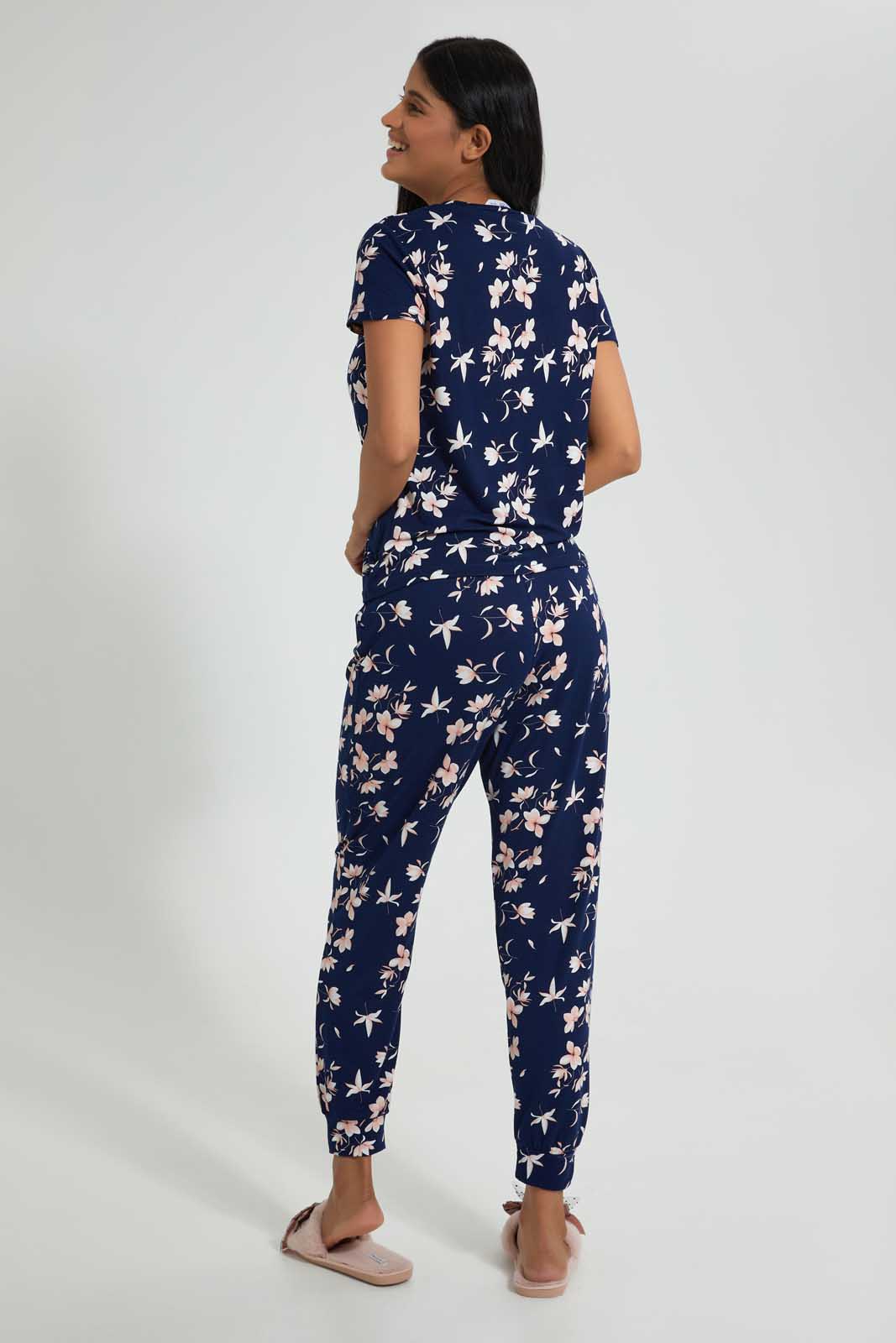 Redtag-Navy-Floral-Printed-Pyjama-Set-Pyjama-Sets-Women's-