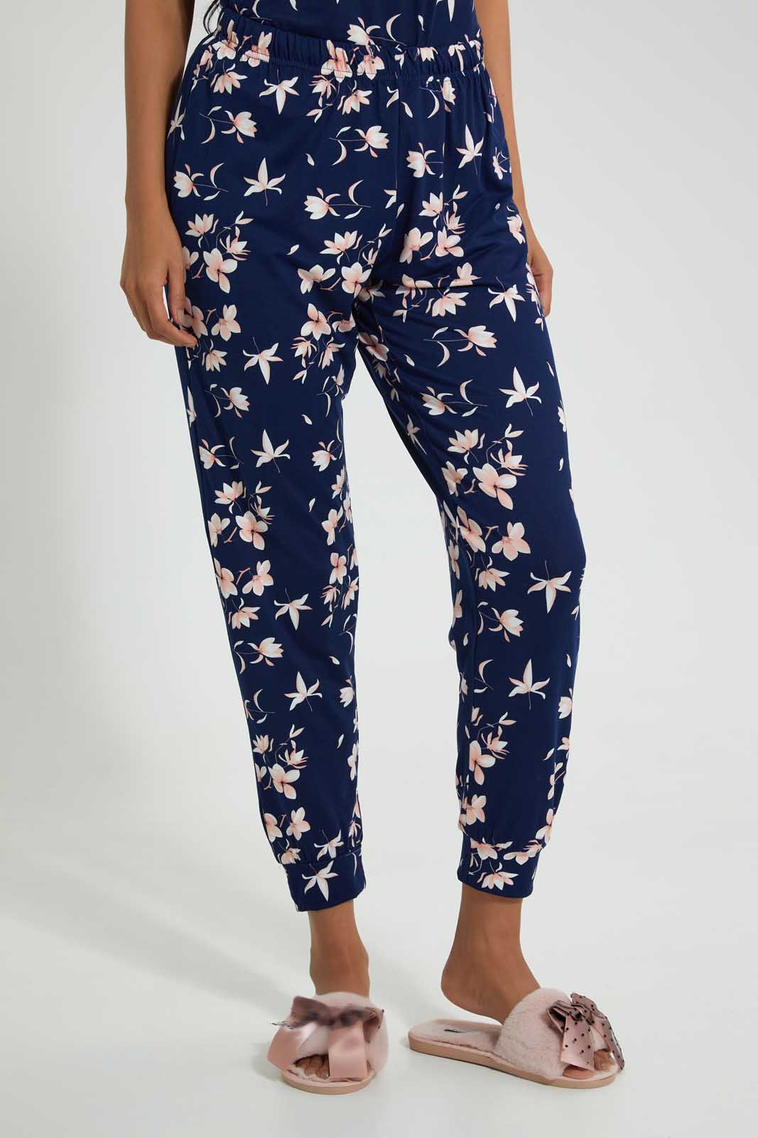 Redtag-Navy-Floral-Printed-Pyjama-Set-Pyjama-Sets-Women's-