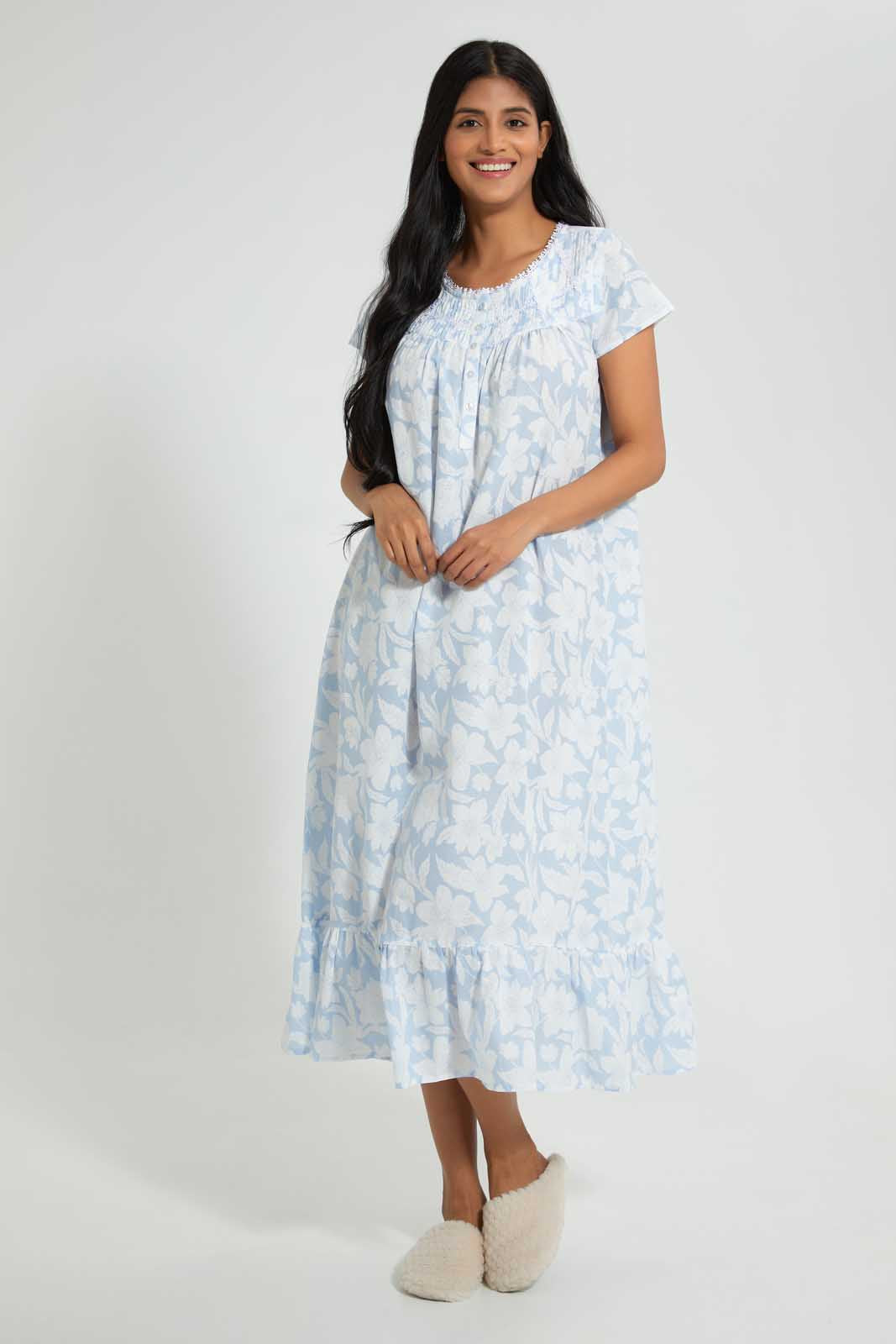 Redtag-Pale-Blue-Floral-Printed-Nightgown-Nightgowns-Women's-