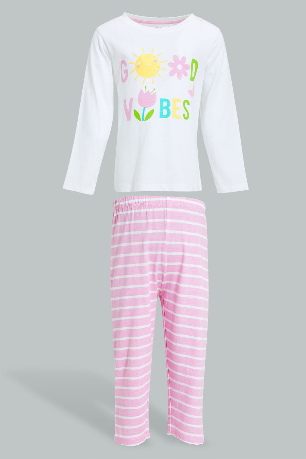 Redtag-White-Printed-T-Shirt-With-Printed-Pyjama-Set-Pyjama-Sets-Infant-Girls-3 to 24 Months