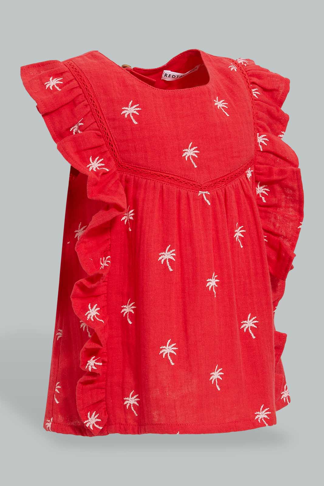 Redtag-Red-Embroideredroidered-Top-With-Side-Frills-Blouses-Infant-Girls-3 to 24 Months