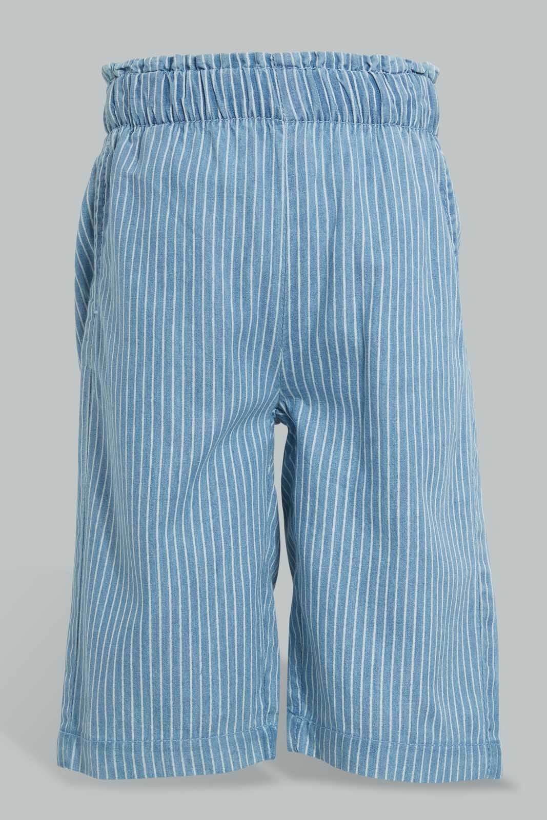 Redtag-Blue-Light-Weight-Striped-Pull-On-Culottes-Jean-Jeans-High-Rise-Infant-Girls-3 to 24 Months
