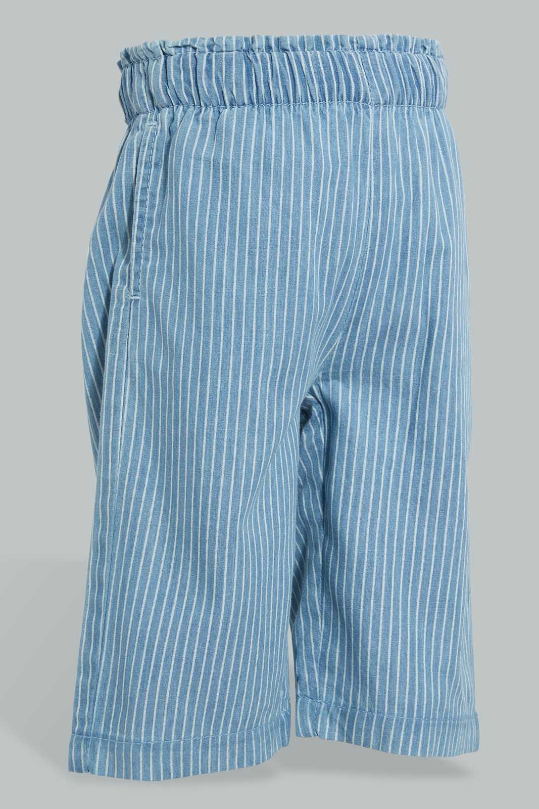 Redtag-Blue-Light-Weight-Striped-Pull-On-Culottes-Jean-Jeans-High-Rise-Infant-Girls-3 to 24 Months