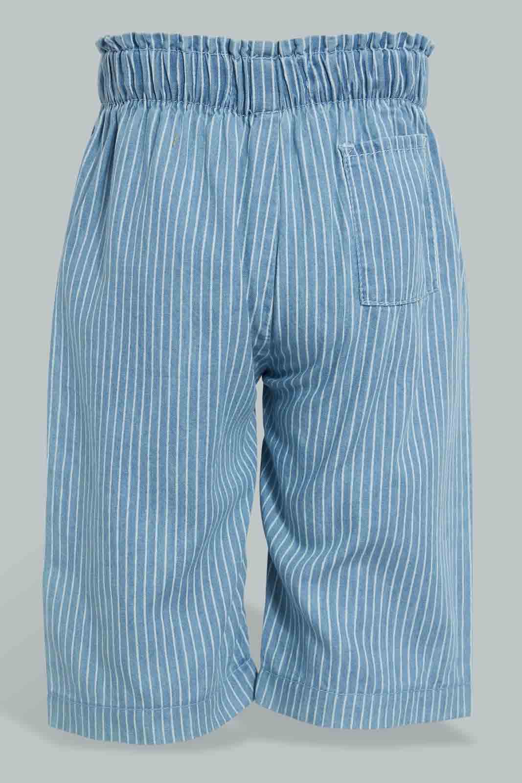 Redtag-Blue-Light-Weight-Striped-Pull-On-Culottes-Jean-Jeans-High-Rise-Infant-Girls-3 to 24 Months