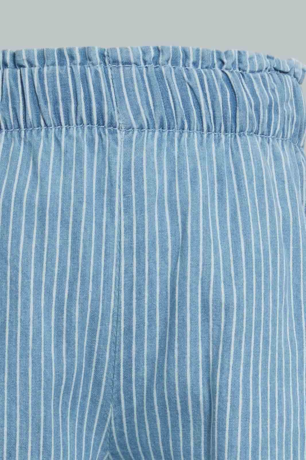 Redtag-Blue-Light-Weight-Striped-Pull-On-Culottes-Jean-Jeans-High-Rise-Infant-Girls-3 to 24 Months