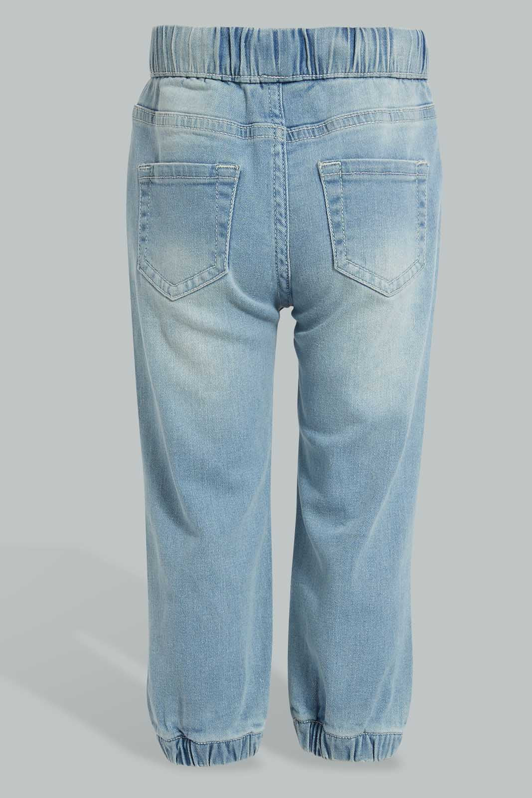 Redtag-Lightwash-Jogger-With-Knot-Details-Jeans-Regular-Fit-Infant-Girls-3 to 24 Months
