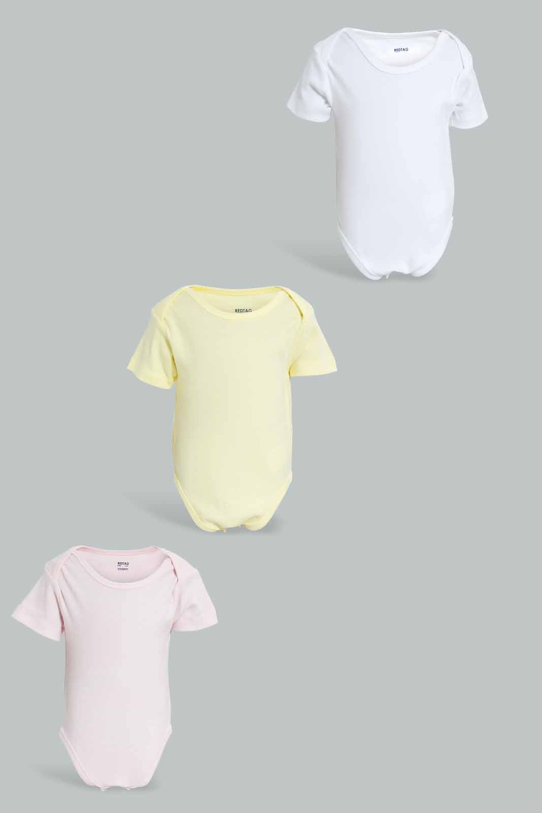 Redtag-Pink-And-White-Combo-3-Pack-Body-Suit-Category:Bodysuits,-Colour:Pink,-Deals:4-For-90,-Deals:New-In,-Filter:Baby-(0-to-12-Mths),-NBG-Bodysuits,-New-In-NBG-APL,-PPE,-S22C,-Section:Kidswear-Baby-0 to 12 Months