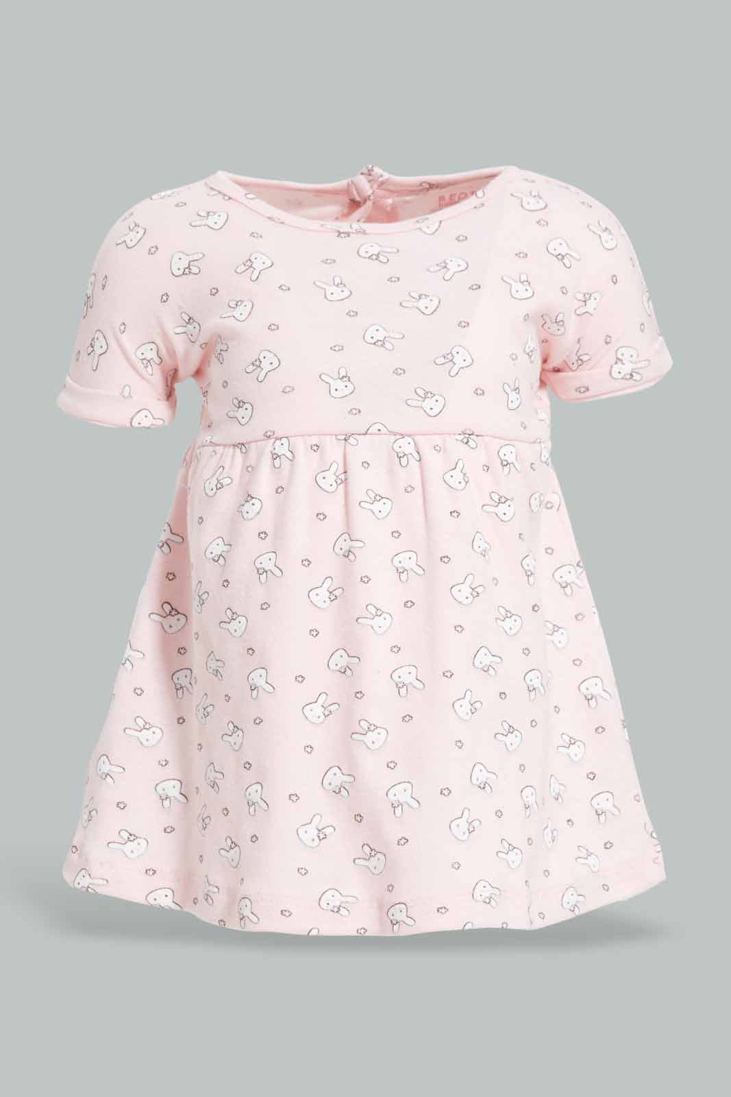 Redtag-Pink-Printed-Dress-APL,-Category:Dresses,-Colour:Apricot,-Deals:New-In,-Filter:Baby-(0-to-12-Mths),-NBG-Dresses,-New-In-NBG-APL,-Non-Sale,-PPE,-Section:Girls-(0-to-14Yrs),-W22O-Baby-0 to 12 Months