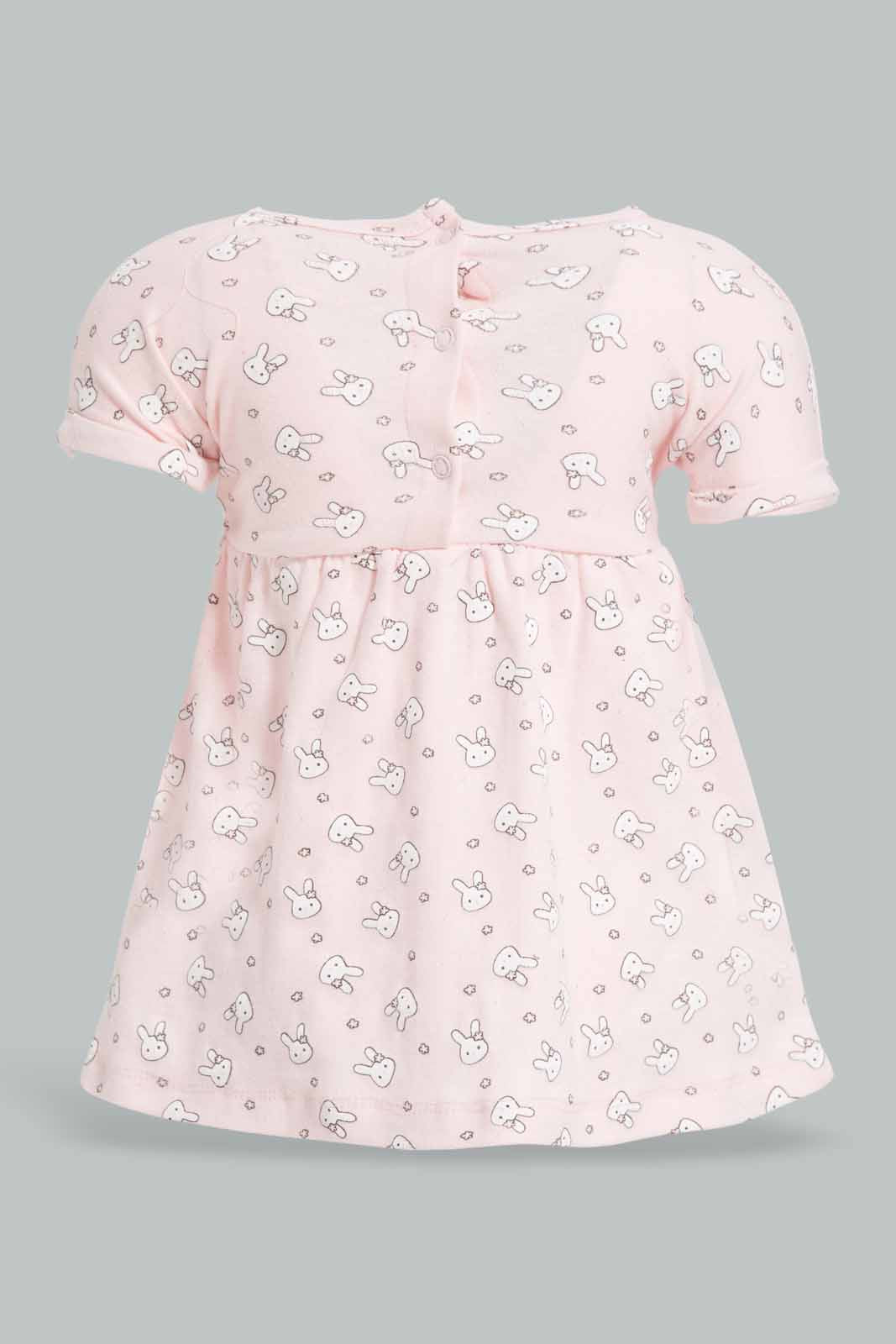 Redtag-Pink-Printed-Dress-APL,-Category:Dresses,-Colour:Apricot,-Deals:New-In,-Filter:Baby-(0-to-12-Mths),-NBG-Dresses,-New-In-NBG-APL,-Non-Sale,-PPE,-Section:Girls-(0-to-14Yrs),-W22O-Baby-0 to 12 Months