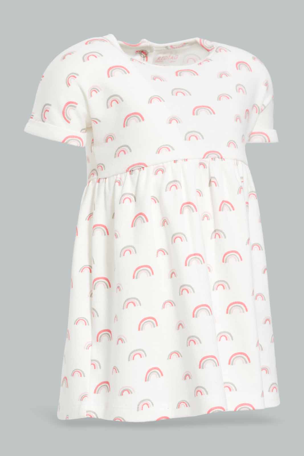 Redtag-White-Printed-Dress-APL,-Category:Dresses,-Colour:White,-Deals:New-In,-Filter:Baby-(0-to-12-Mths),-NBG-Dresses,-NDAY,-New-In-NBG-APL,-Non-Sale,-PPE,-Section:Girls-(0-to-14Yrs),-W22O-Baby-0 to 12 Months