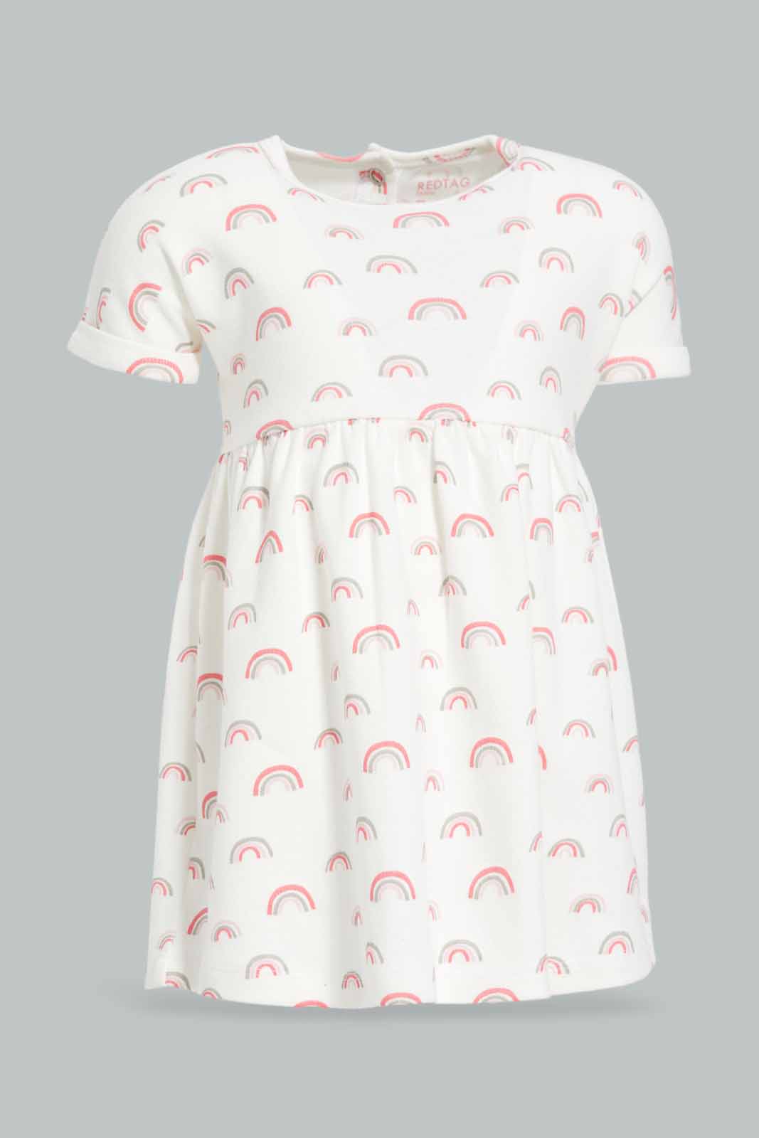 Redtag-White-Printed-Dress-APL,-Category:Dresses,-Colour:White,-Deals:New-In,-Filter:Baby-(0-to-12-Mths),-NBG-Dresses,-NDAY,-New-In-NBG-APL,-Non-Sale,-PPE,-Section:Girls-(0-to-14Yrs),-W22O-Baby-0 to 12 Months