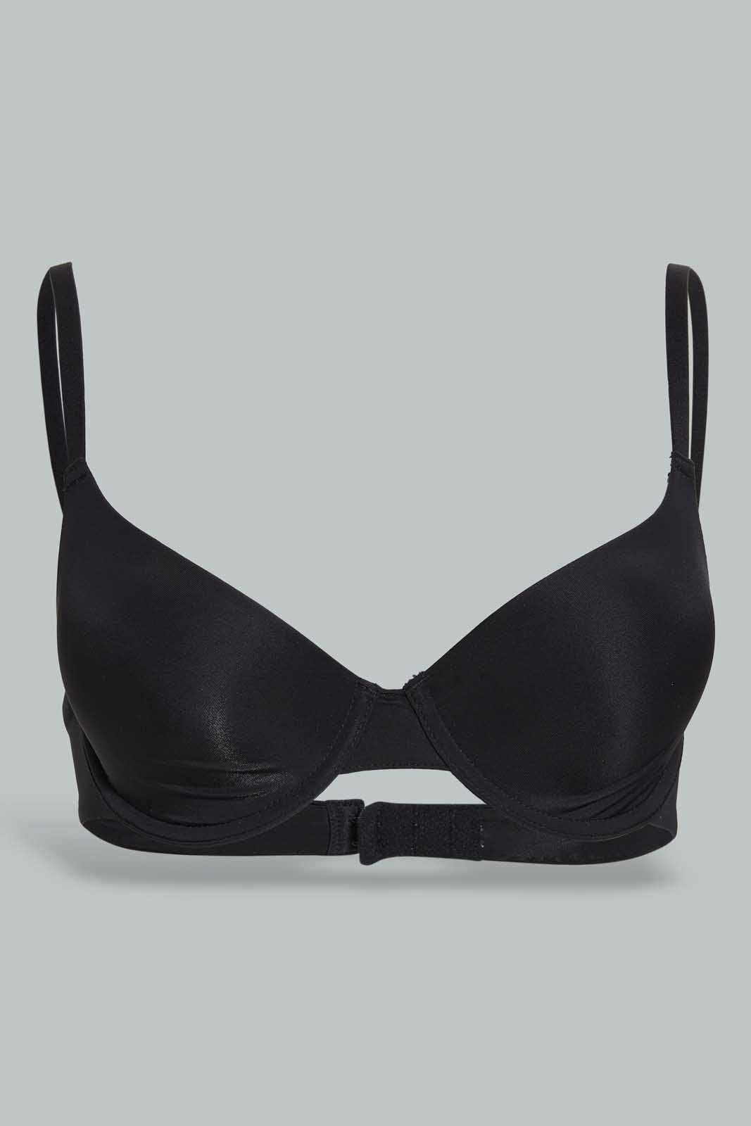 Redtag-Black/Beige/White-Plain-Plunge-Bra-(3-Pack)-Plunge-Bras-Women's-