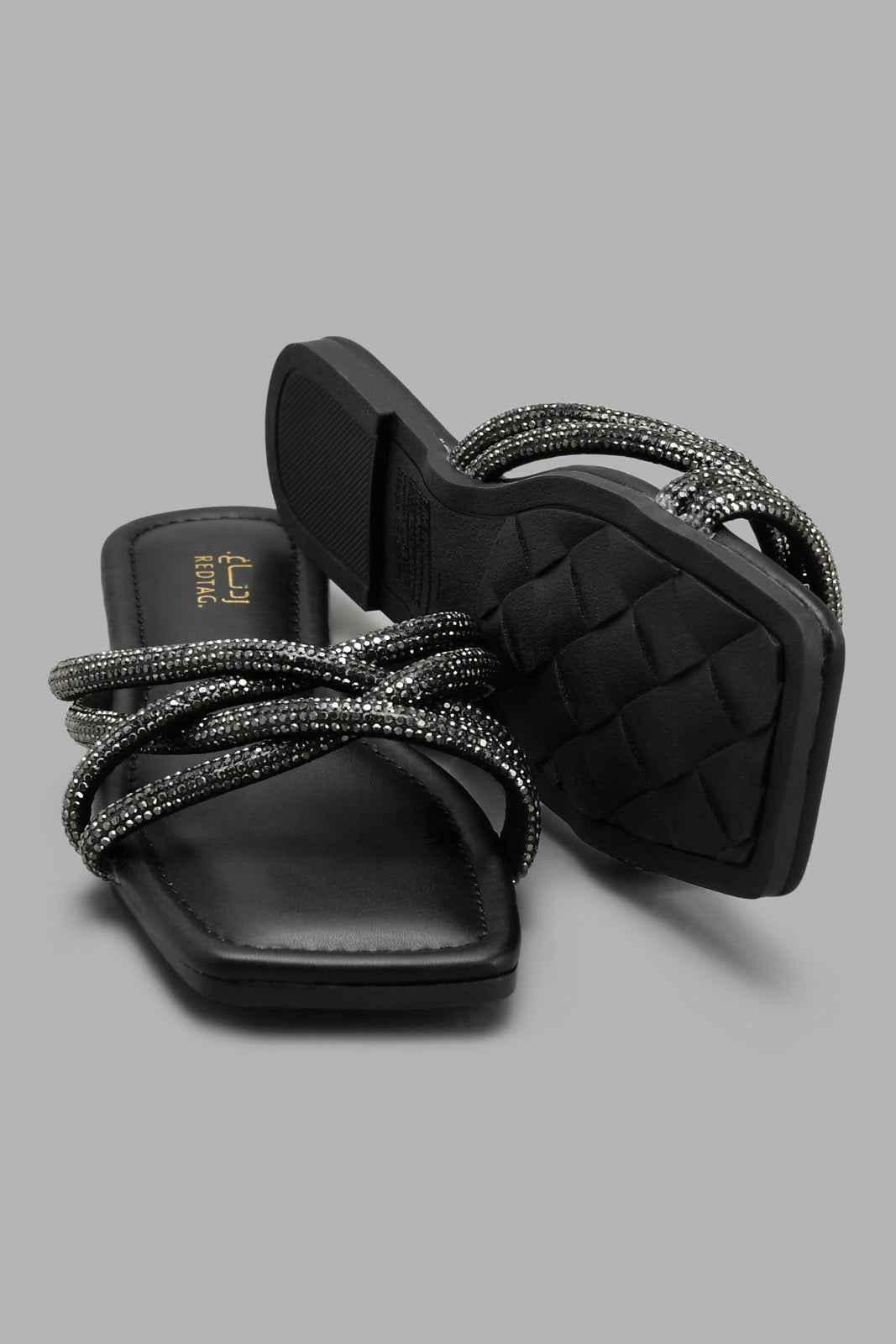 Redtag-Black-Diamante-Trim-Strappy-Mule-Mules-Women's-