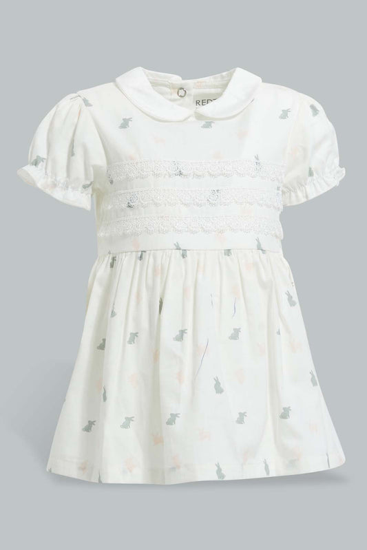 Redtag-White-Peterpan-Collar-Bunnt-Dress-Dresses-Baby-0 to 12 Months