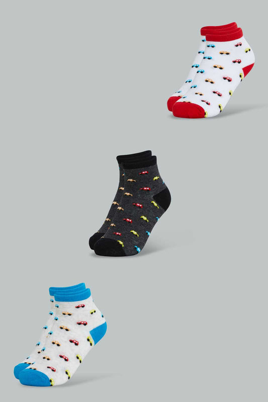 Redtag-Assorted-3-Pk-Car-Ankle-Socks-Ankle-Socks-Boys-2 to 8 Years