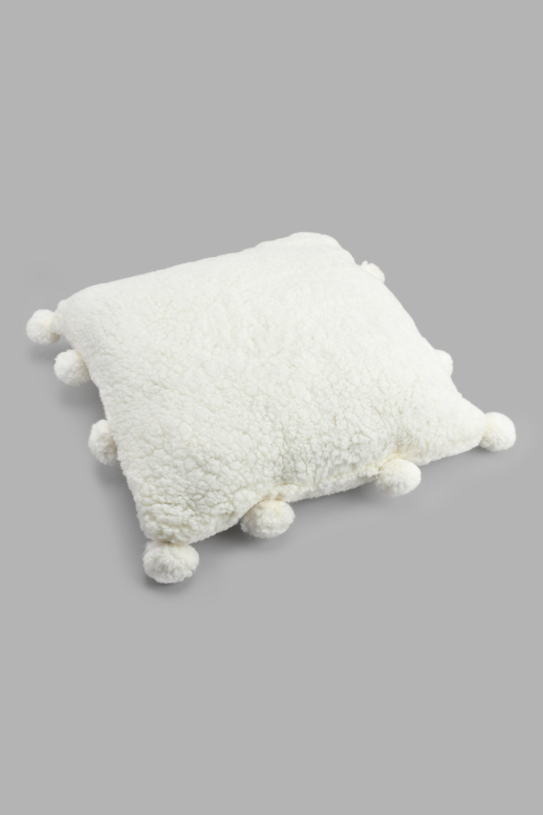 Ivory Sherpa Cushion With Pom Pom