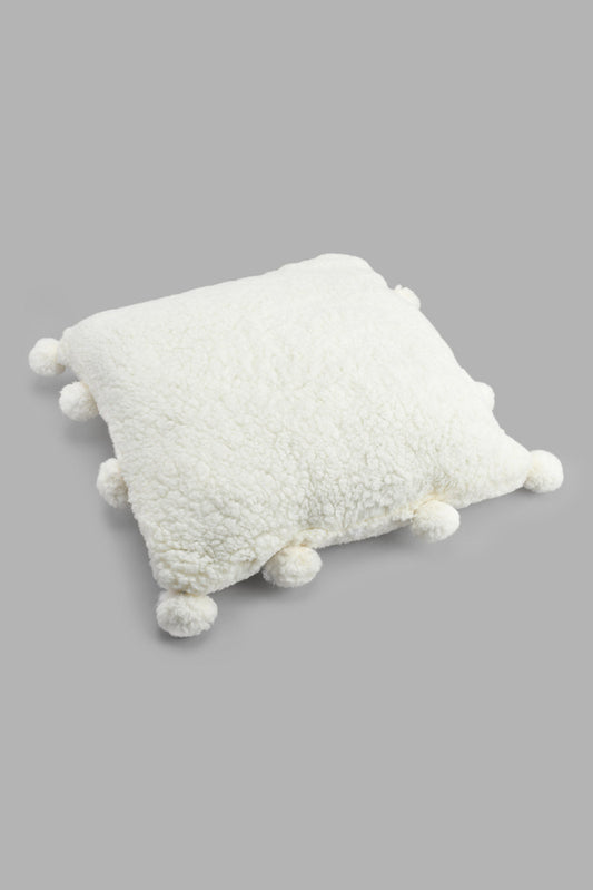 Ivory Sherpa Cushion With Pom Pom