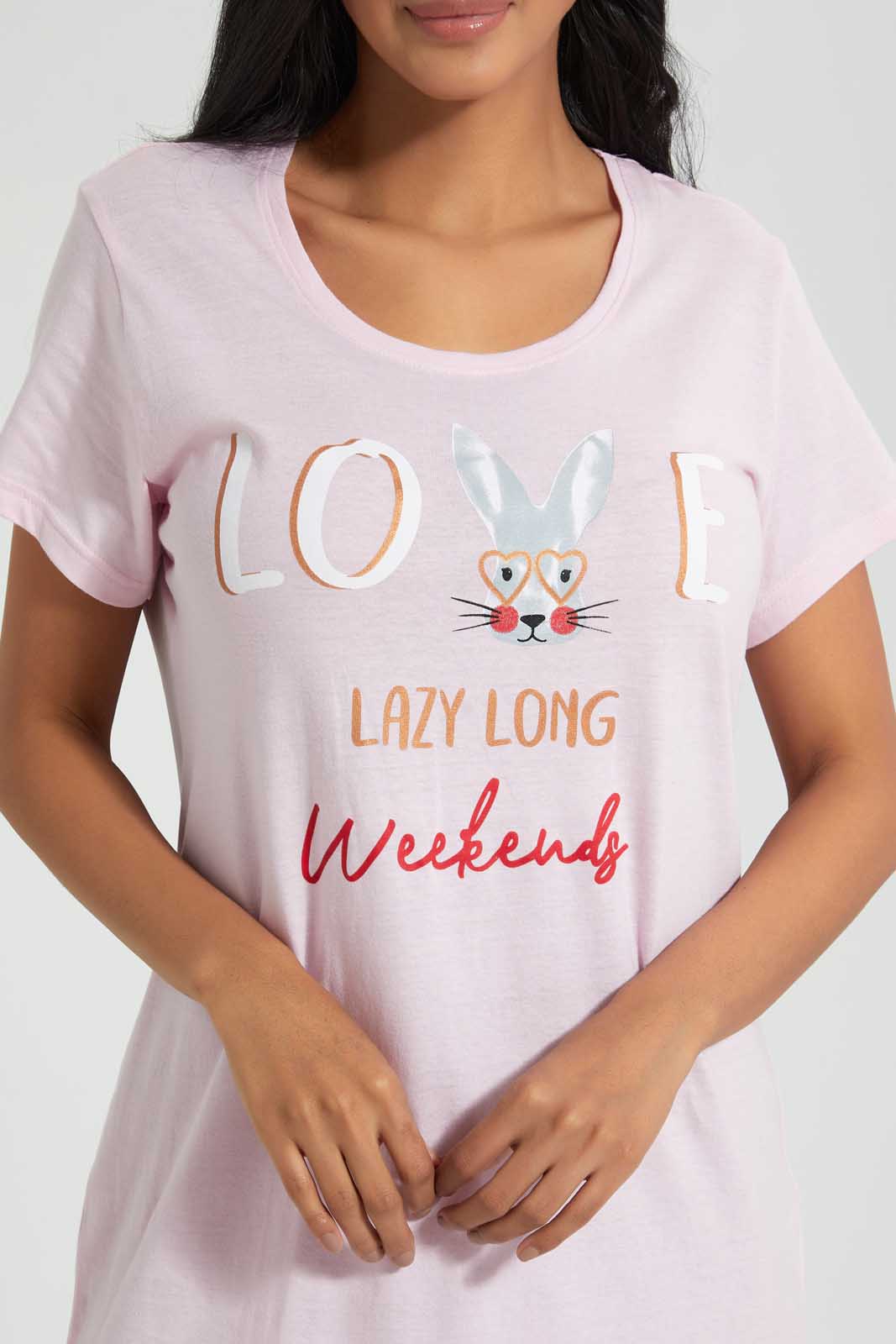 Redtag-Peach-Printed-Nightshirt-(2-Pack)-Nightshirts-Women's-