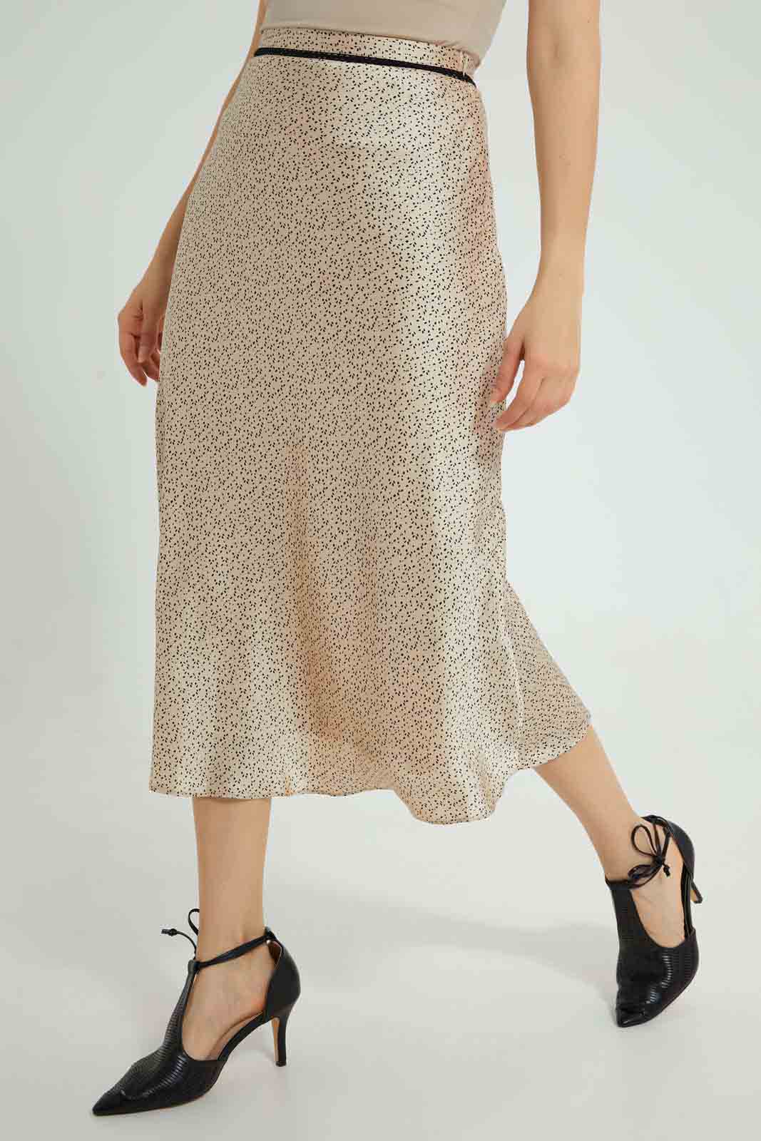 Redtag-Beige-Printed-Satin-Skirt-Skirts-Women's-
